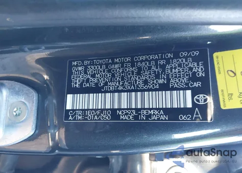 2010 Toyota Yaris from USA, damaged, VIN JTDBT4K3XA1356904